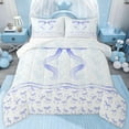 thumbnail image 1 of jejeloiu Kawaii Bowknot Ribbon Twin Comforter Sets,Blue Flower Blossom Bedding Set For Girls Teens Reversible 2 Pieces, 1 of 8