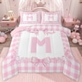 thumbnail image 1 of jejeloiu Kawaii Bows Queen Comforter Set,Pink Letter M Bedding Comforter Set For Bowtie Girls Reversible 3-Piece, 1 of 8