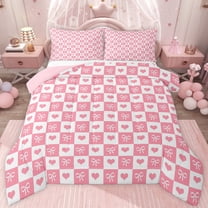 jejeloiu Kawaii Bowtie Ribbon Twin Comforter Sets,Pink Cute Loves Bedding Set For Girls Teens Reversible 2 Pieces
