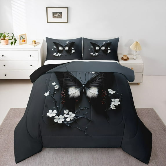 jejeloiu Kawaii Butterfly Bedding Comforter Set,Cute Floral Daisy Twin Comforter Sets,Fairy Tale Theme Bedding Set For Girls Teens,Ultra Soft Home Decor Reversible,2-Piece