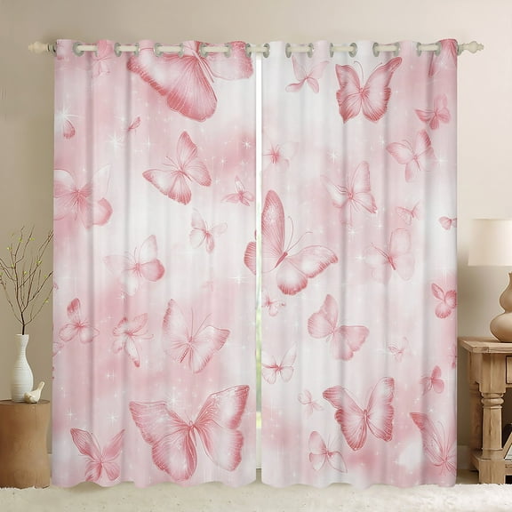jejeloiu Kawaii Butterfly Blackout Curtains,Girls Pink Curtains Pack of 2 (38x45 Each),Fairy Tale Theme Window Curtains For Girls Teens,Ultra Soft Home Decor