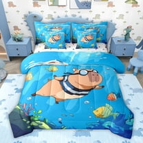 jejeloiu Kawaii Capybara 7-Piece Twin Bedding Sets,Brown Blue Bedding Comforter Set For Boys Kids Reversible