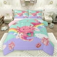 thumbnail image 1 of jejeloiu Kawaii Cartoon Axolotl Bedding Comforter Set,Cute Rainbow Stripes Twin Comforter Sets,Girls Gifts Bedding Set For Kids,Microfiber Bedroom Decor Reversible,2 Pieces, 1 of 8