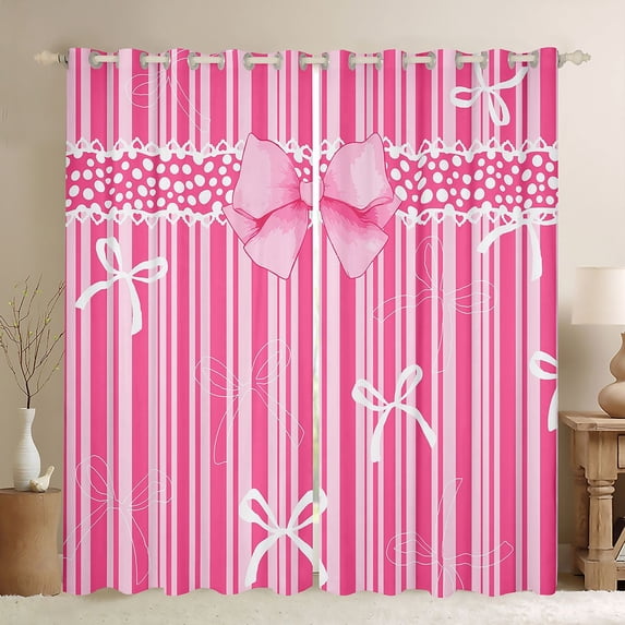 jejeloiu Kawaii Cartoon Bow Black Out Curtains,Pink Striped Print Curtains Pack of 2 (42x63 Each) For Girl Kids