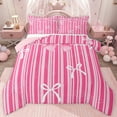 thumbnail image 1 of jejeloiu Kawaii Cartoon Bow Twin Comforter Sets,Pink Striped Print Bedding Set For Girl Kids Reversible 2pcs, 1 of 8