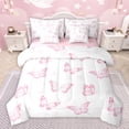 thumbnail image 1 of jejeloiu Kawaii Cartoon Butterflies 7pcs Bedding Comforter Set,Wild Flying Animal Queen Bedding Sets,Pink White Queen Sheet Sets For Girls Teens,Super Cozy Room Decor Reversible, 1 of 8