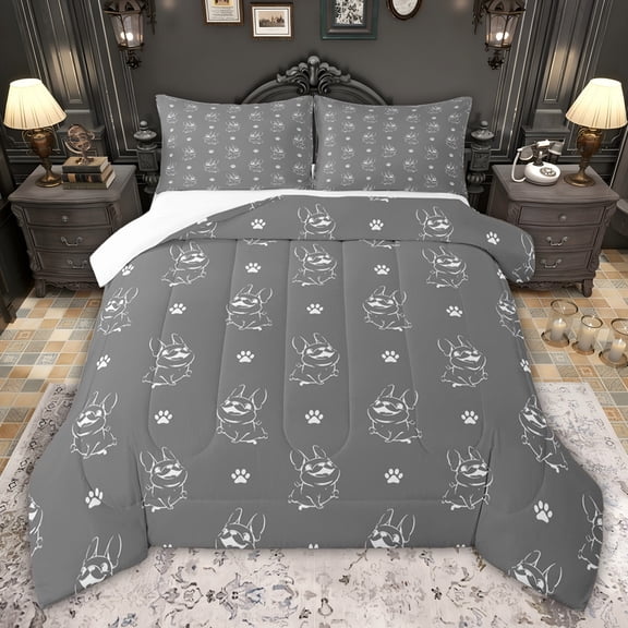jejeloiu Kawaii Cartoon Dogs Queen Comforter Set,Pet Dog Paws Bedding Comforter Set For Teens 3 Pieces