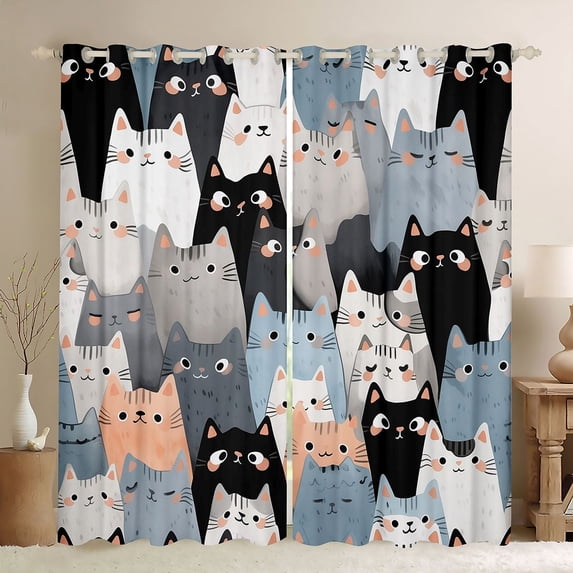 jejeloiu Kawaii Cat Kitten Black Out Curtains,Cute Cartoon Animal Curtains Pack of 2 (42x63 Each),Pet Lovers Bedroom Curtains For Kids,Super Cozy Room Decor