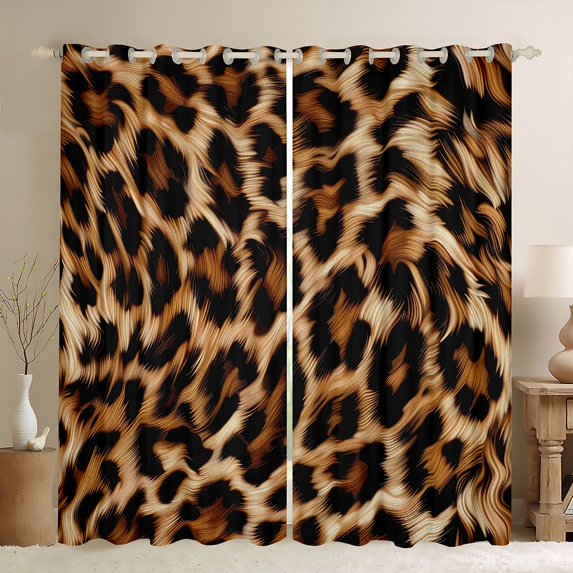 jejeloiu Kawaii Cheetah Print Curtains Pack of 2 (42x84 Each),Chic Leopard Pattern Curtains Blackout,Black Brown Bedroom Curtains For Girls Teens,Super Cozy Room Decor