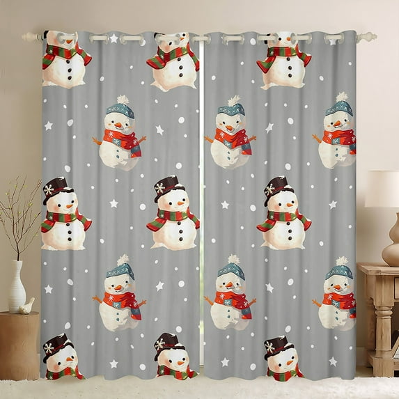 jejeloiu Kawaii Christmas Rsnowmen Black Out Curtains,Merry Xmas Curtains Pack of 2 (42x63 Each),Happy New Year Bedroom Curtains For Girls,Microfiber Bedroom Decor