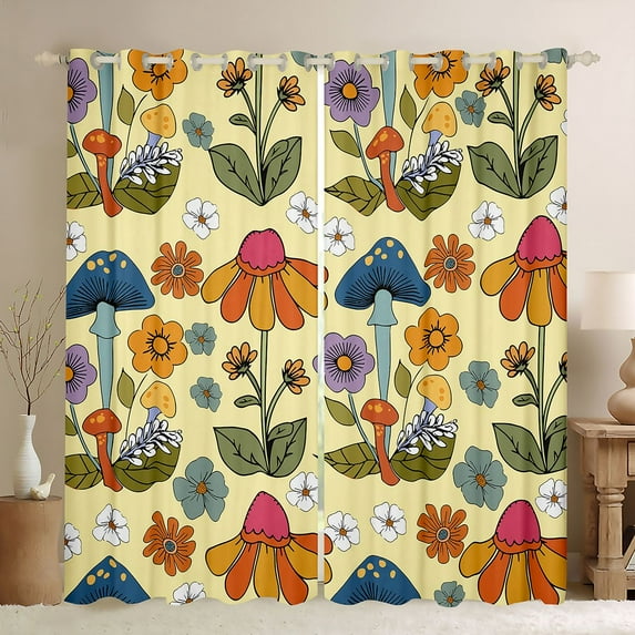 jejeloiu Kawaii Cute Flower Curtains Pack of 2 (42x84 Each),Cartoon Fungus Mushroom Curtains Blackout For Kids
