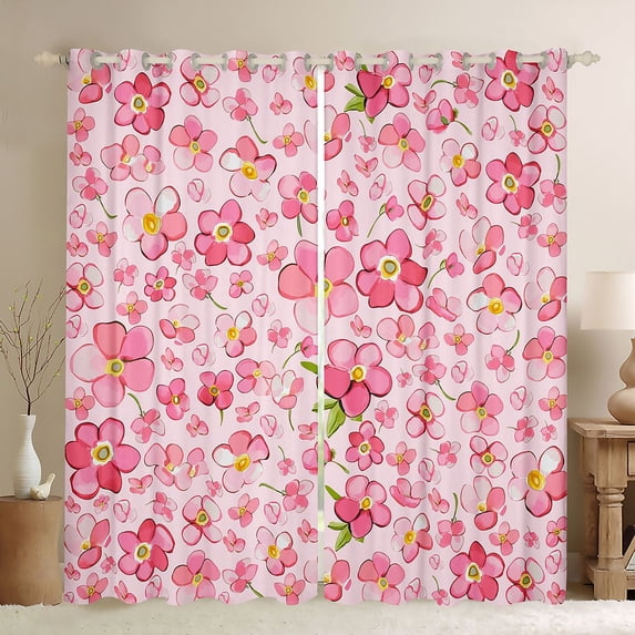 jejeloiu Kawaii Daisy Blackout Curtains Set of 2 (52x84 Each),Cartoon Peach Blossom Window Curtains,Pink Flower Floral Curtains and Drapes For Girls Teens,Microfiber Bedroom Decor