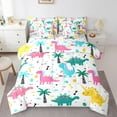 thumbnail image 1 of jejeloiu Kawaii Dinosaur Bedding Comforter Set,7 Pieces,Tropical Coconut Tree Full Bedding Set,Cartoon Animal Fitted Sheet Flat Sheet For Boys Girls,Super Cozy Bedroom Decorative Reversible, 1 of 7
