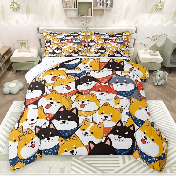 jejeloiu Kawaii Dogs Bedding Comforter Set,Puppy Dog Twin Comforter Sets,Cartoon Animal Bedding Set For Girls Kids,Luxury Bedroom Decor Reversible,2pcs