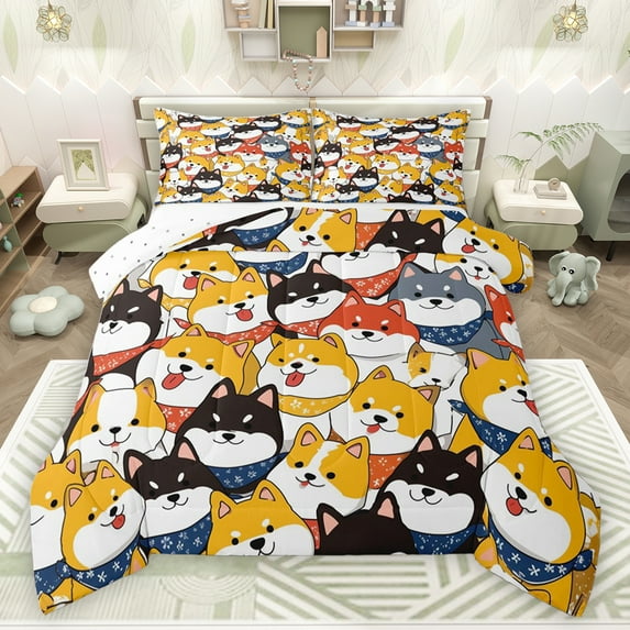 jejeloiu Kawaii Dogs Bedding Comforter Set,Puppy Dog Twin Comforter Sets,Cartoon Animal Bedding Set For Girls Kids,Luxury Bedroom Decor Reversible,2pcs