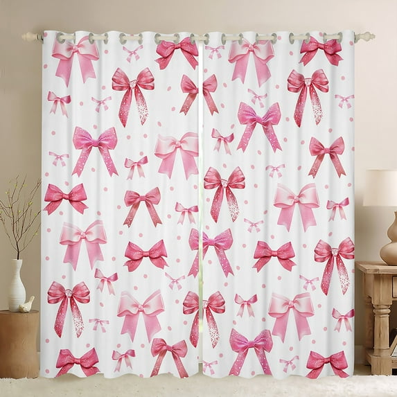 jejeloiu Kawaii Dot Bowknot Curtains Pack of 2 (42x84 Each),Cartoon Bow Curtains Blackout,Pink Bow Bowtie Bedroom Curtains For Children,Breathable Home Decor