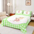 thumbnail image 1 of jejeloiu Kawaii Duck Queen Sheet Sets,Ribbon Bowtie Bowknot Flat Sheet,Green Checkered Queen Fitted Sheet For Children,Microfiber Bedroom Decor,4pcs, 1 of 7