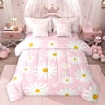 thumbnail image 1 of jejeloiu Kawaii Floral Daisy 7-Piece Bedding Comforter Set,Cartoon Flowers Blossom King Bedding Sets,White Pink Bed Sheets For Girls Teens,Super Cozy Room Decor Reversible, 1 of 8