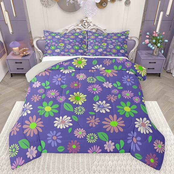 jejeloiu Kawaii Flowers Blossom Bedding Comforter Set,Cartoon Floral Twin Comforter Sets,Cute Daisy Bedding Set For Girls Teens,Luxury Bedroom Decor Reversible,2 Pieces