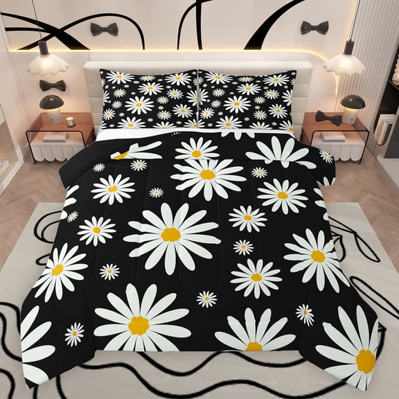 jejeloiu Kawaii Flowers Blossom Bedding Comforter Set,Cartoon Floral Twin Comforter Sets,White Cute Daisy Bedding Set For Girls Teens,Luxury Bedroom Decor Reversible,2 Pieces