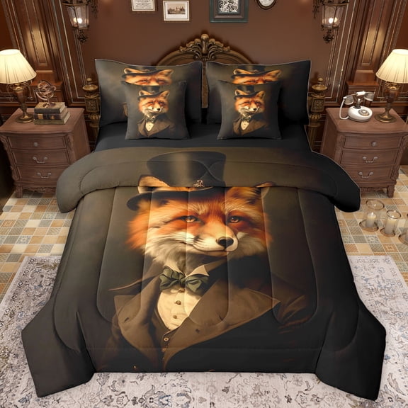 jejeloiu Kawaii Fox 7-Piece Twin Bedding Sets,Wild Animal Bedding Comforter Set,Black Orange Sheet Sets For Girls Boys,Breathable Home Decor Reversible