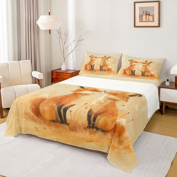 jejeloiu Kawaii Fox Bed Sheets,Jungle Wildlife King Sheets For Boys Kids 4 Pieces