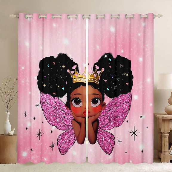 jejeloiu Kawaii Girly Princess Blackout Curtains Set of 2 (52x84 Each),Fairy Tale Theme Window Curtains,Chic Glass Wings Curtains and Drapes For Kids,Breathable Home Decor