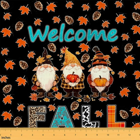 jejeloiu Kawaii Gnmoe Fabric by the Yard 3 Yards,Autumn Fall Maples Sewing Fabric,Cyan Orange Black Fabric for Sewing For Child,Super Cozy Room Decor