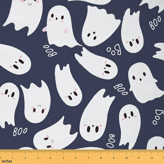 jejeloiu Kawaii Halloween Ghost Fabric by the Yard 3 Yards,Trick Or Treat Sewing Fabric,Sky Blue White Fabric for Sewing For Teens Girl,Super Cozy Room Decor