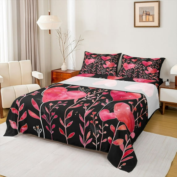 jejeloiu Kawaii Heart Print Bed Sheets,Valentine's Gifts King Sheets For Girls Teens 4 Pieces
