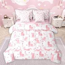 jejeloiu Kawaii Kitten 7-Piece Twin Bedding Sets,Cute Stars Print Bedding Comforter Set,Pink Cat Sheet Sets For Girls Teens,Super Cozy Room Decor Reversible