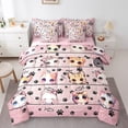 thumbnail image 1 of jejeloiu Kawaii Kitten Bedding Comforter Set,7pcs,Dog Paw Prints Queen Bedding Sets,Pink Brown Queen Sheet Sets For Children,Microfiber Room Decoration Reversible, 1 of 7