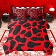 thumbnail image 1 of jejeloiu Kawaii Leopard Print 7 Pieces Bedding Comforter Set,Cartoon Cheetah Pattern Full Bedding Set,Red Black Fitted Sheet Flat Sheet For Adults,Ultra Soft Home Decor Reversible, 1 of 8