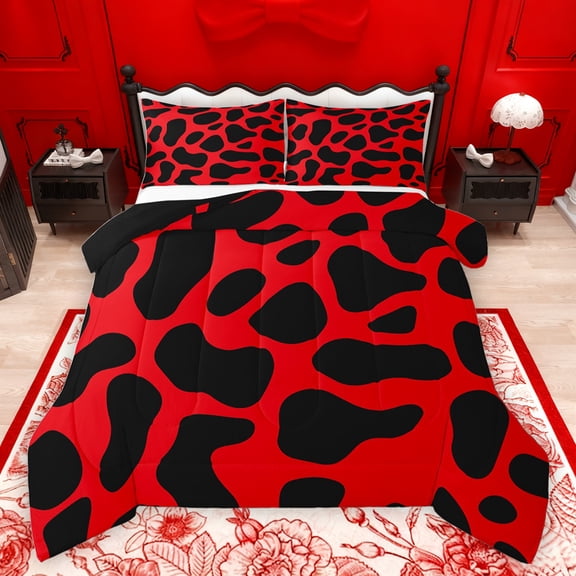 jejeloiu Leopard Cheetah Twin 2-Piece Reversible Adult Red Black Comforter Set