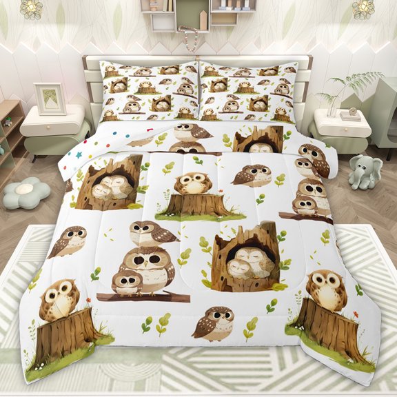 jejeloiu Kawaii Owl Twin Comforter Sets,Cartoon Animal Bedding Set For Teens Reversible 2 Pieces
