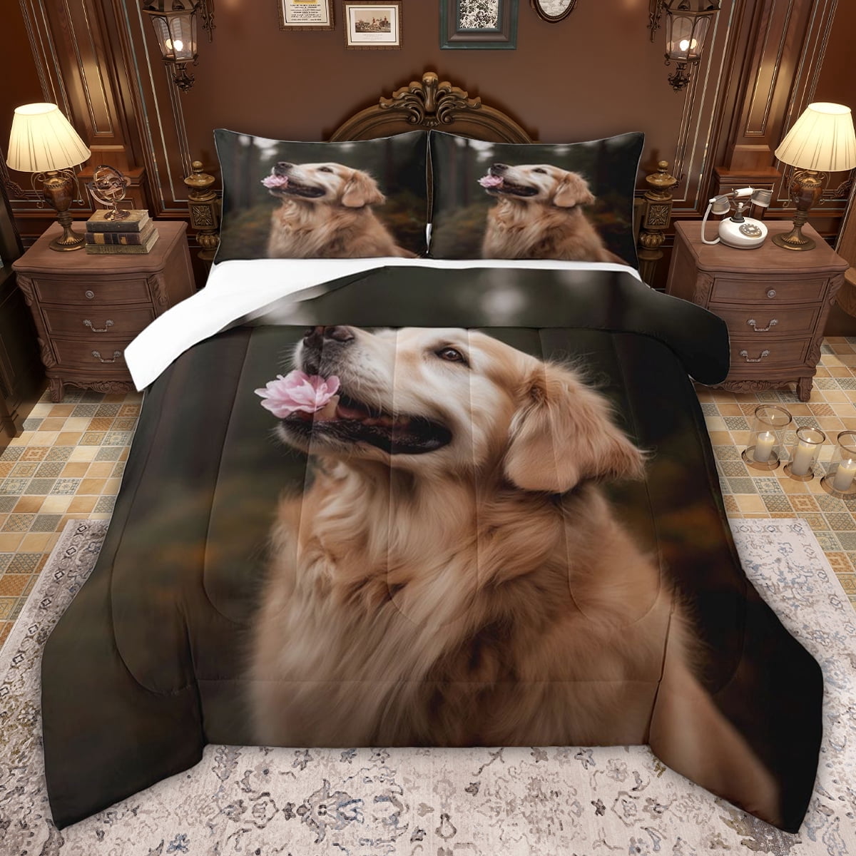 jejeloiu Kawaii Pet Dog Twin Comforter Sets,Cute Golden Retriever
