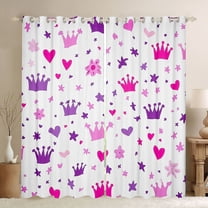 jejeloiu Kawaii Princess Crown Black Out Curtains,Fairy Tale Theme Curtains Pack of 2 (42x63 Each),Pink Purple Loves Stars Bedroom Curtains For Girls Kids,Ultra Soft Home Decor