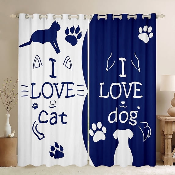jejeloiu Kawaii Puppy Dogs Curtains Pack of 2 (42x84 Each),Pet Dog Paws Curtains Blackout,White Blue Bedroom Curtains For Girls Boys,Ultra Soft Home Decor