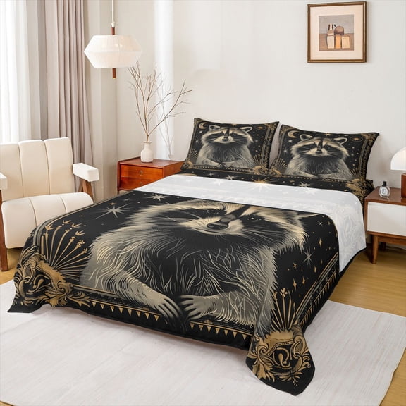 jejeloiu Kawaii Raccoon Twin Sheet Sets,Jungle Animals Bedding For Boys Kids 3 Pieces