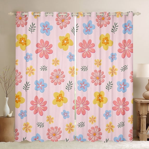 jejeloiu Kawaii Rainbow Daisy Blackout Curtains,Cute Cartoon Flower Floral Curtains Pack of 2 (38x45 Each),Girl Pink Window Curtains For Kids Teens,Ultra Soft Home Decor
