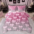 thumbnail image 1 of jejeloiu Kawaii Ribbon Bow 7-Piece Bedding Comforter Set,Pink Silver Glitter Print King Bedding Sets For Girl Kids Reversible, 1 of 8