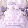 thumbnail image 1 of jejeloiu Kawaii Ribbon Bow 7 Pieces Bedding Comforter Set,Purple Bowtie Lines Full Bedding Set For Girl Kids Reversible, 1 of 8