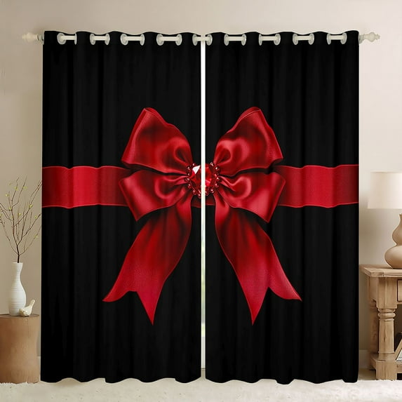 jejeloiu Kawaii Ribbon Bow Blackout Curtains Set of 2 (52x84 Each),Happy Valentine's Day Window Curtains For Girl Kids