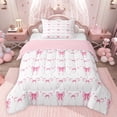 thumbnail image 1 of jejeloiu Kawaii Ribbon Bowknot Twin Comforter Sets,Pink Bows Bedding Set For Bowtie Girls Reversible 2 Pieces, 1 of 7