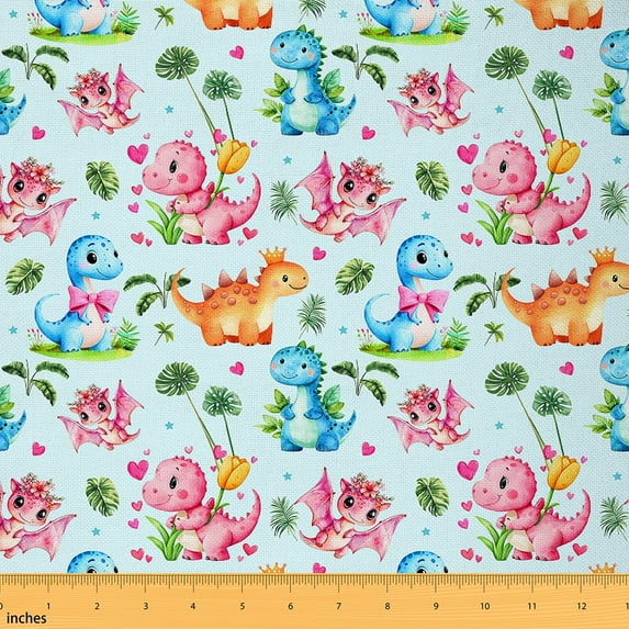 jejeloiu Kawaii Safari Dinosaur Fabric by the Yard 2 Yards,Magic Animal Dragon Room Decor Fabric by the Yard,Tropical Botanical Monstera Fabric for Sewing For Child,Microfiber Bedroom Decor