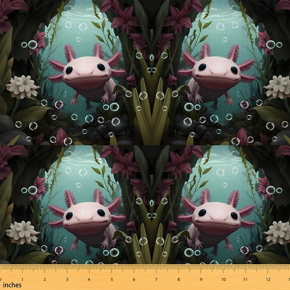 jejeloiu Kawaii Salamander Axolotl Fabric by the Yard 2 Yards,Magic Sea Animal Room Decor Fabric by the Yard,Underwater World Fabric for Sewing For Children,Breathable Home Decor