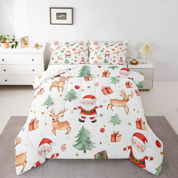 jejeloiu Kawaii Santa Claus Bedding Comforter Set,Merry Christmas Twin Comforter Sets,Xmas Reindeer Gifts Bedding Set For Children,Lightweight Room Decor Reversible,2pcs