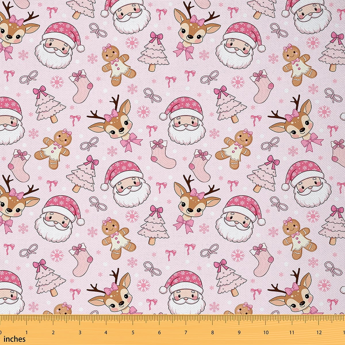 jejeloiu Kawaii Santa Claus Fabric by the Yard 2 Yards,Christmas Reindeer Room Decor Fabric by the Yard,Pink Xmas Tree Fabric for Sewing For Child,Breathable Home Decor