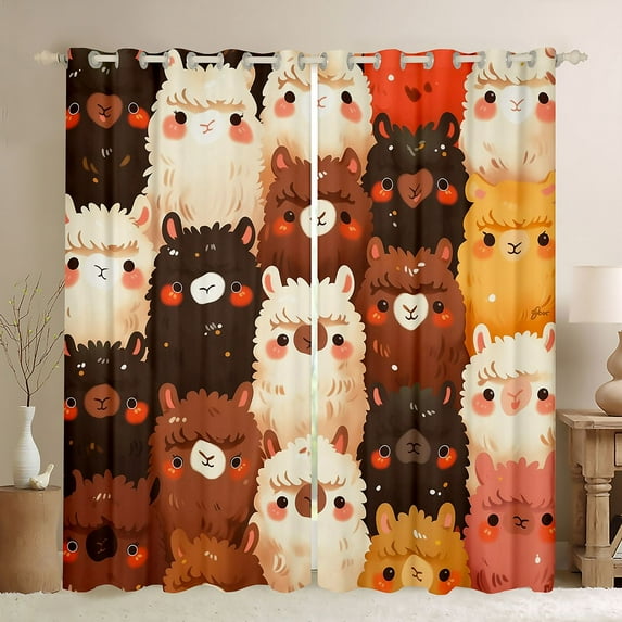 jejeloiu Kawaii Sheep Curtains Pack of 2 (42x84 Each),Cartoon Animal Curtains Blackout,Brown Pink White Bedroom Curtains For Girls Kids,Luxury Bedroom Decor