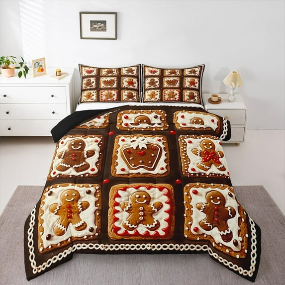 jejeloiu Kawaii Snowmen Biscuit Bedding Comforter Set,Merry Christmas Twin Comforter Sets,Happy New Year Gifts Bedding Set For Childrem,Ultra Soft Home Decor Reversible,2-Piece